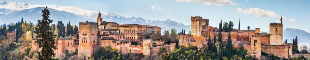 Granada Alhamba castle skyline with sierra nevada mountains